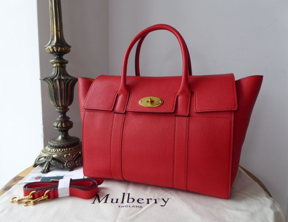 Mulberry Bayswater with Strap in Fiery Red Small Classic Grain Leather ...