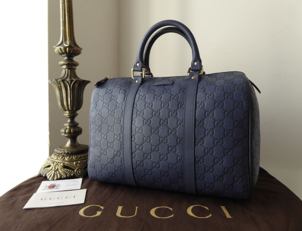 Gucci Medium Boston Joy in Blue GG Guccissima Embossed Leather with ...