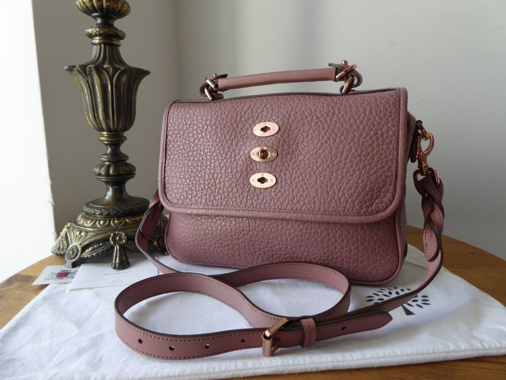Mulberry Medium Bryn Satchel in Blush Shiny Grain with Rose Gold Hardware