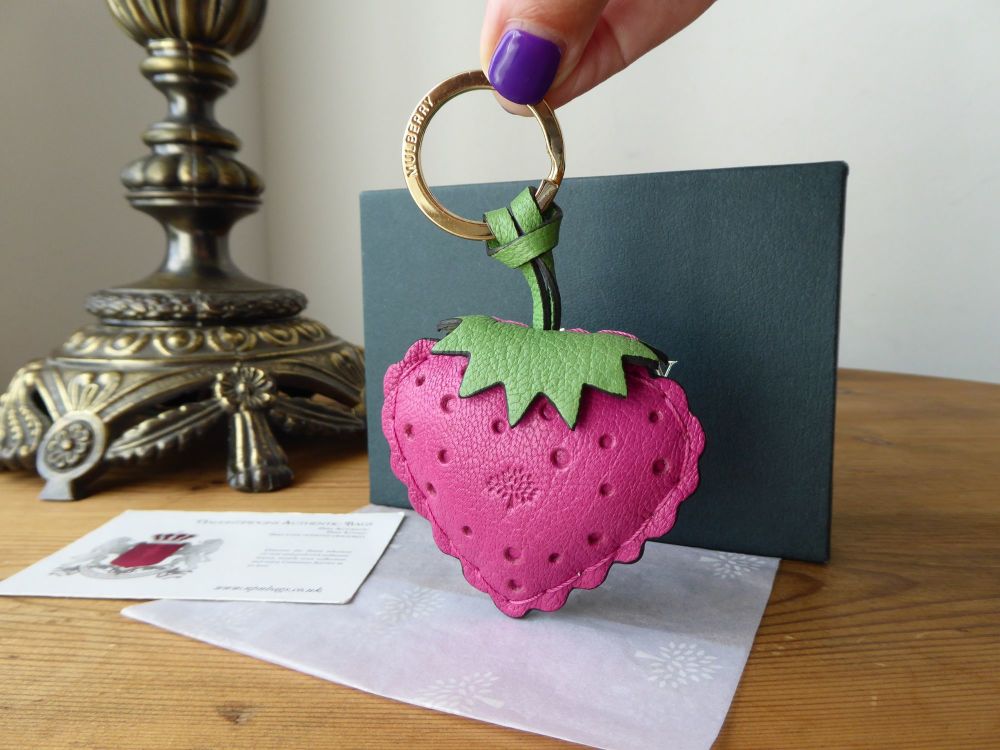 Mulberry Strawberry Keyring Bag Charm in Glossy Goat Leather