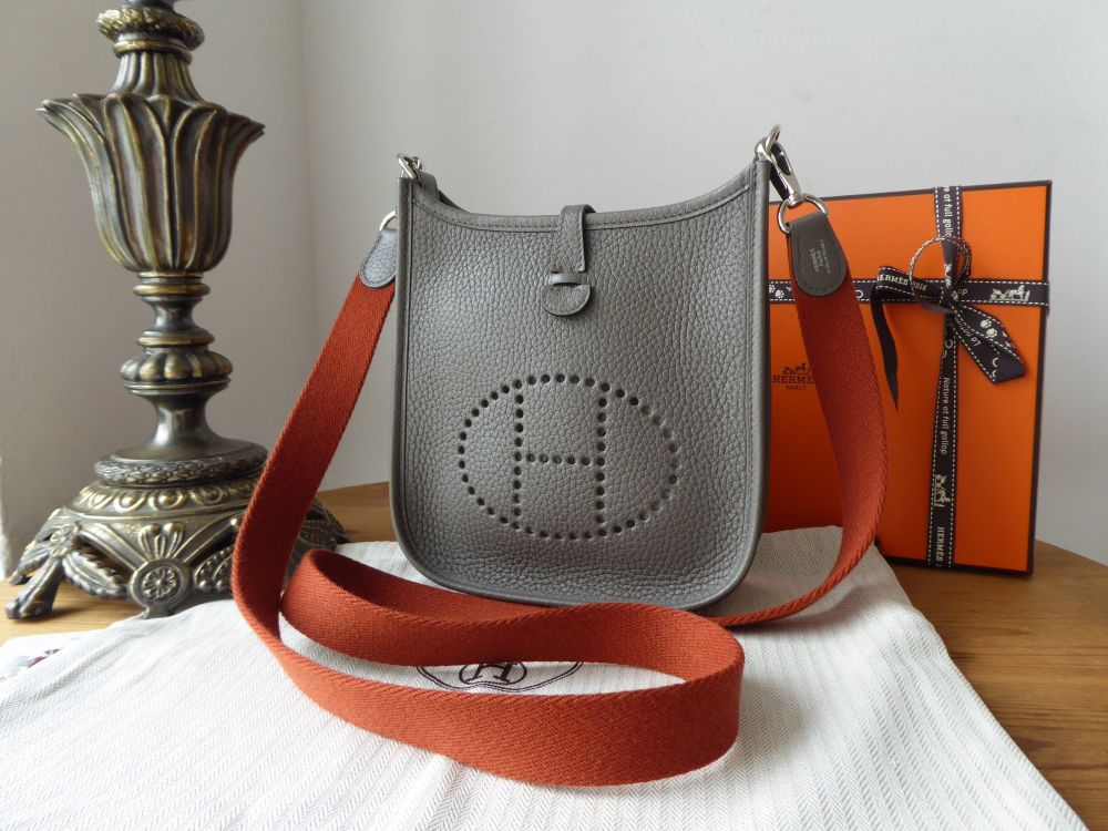 Hermés Evelyne III TPM Mini 16 in Etain Grey Taurillon Clemence Amazone with Copper Strap - SOLD