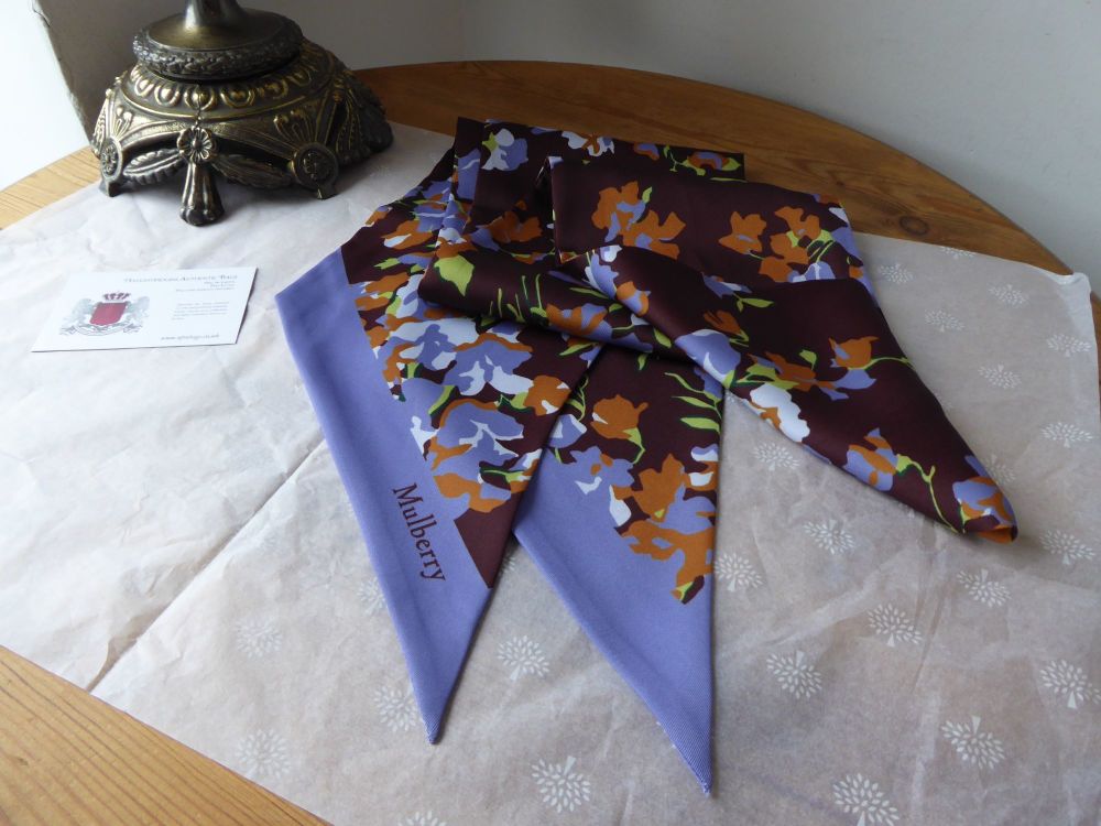 Mulberry Large Bouquet Floral Large Twilly Bag Scarf in Lavender