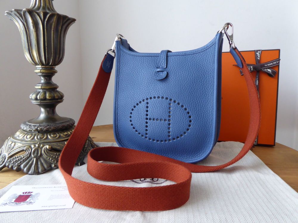 Hermés Evelyne III TPM Mini 16 in Agate Blue Taurillon Clemence with Copper