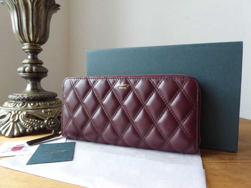 Mulberry 8 Card Zip Around Wallet Continental Purse in Oxblood Quilted Smooth Calf - New - SOLD
