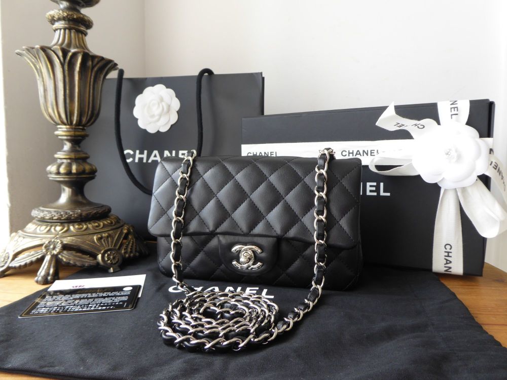 Chanel Mini Rectangular Classic Flap Bag In Black Lambskin With Silver  Hardware SOLD