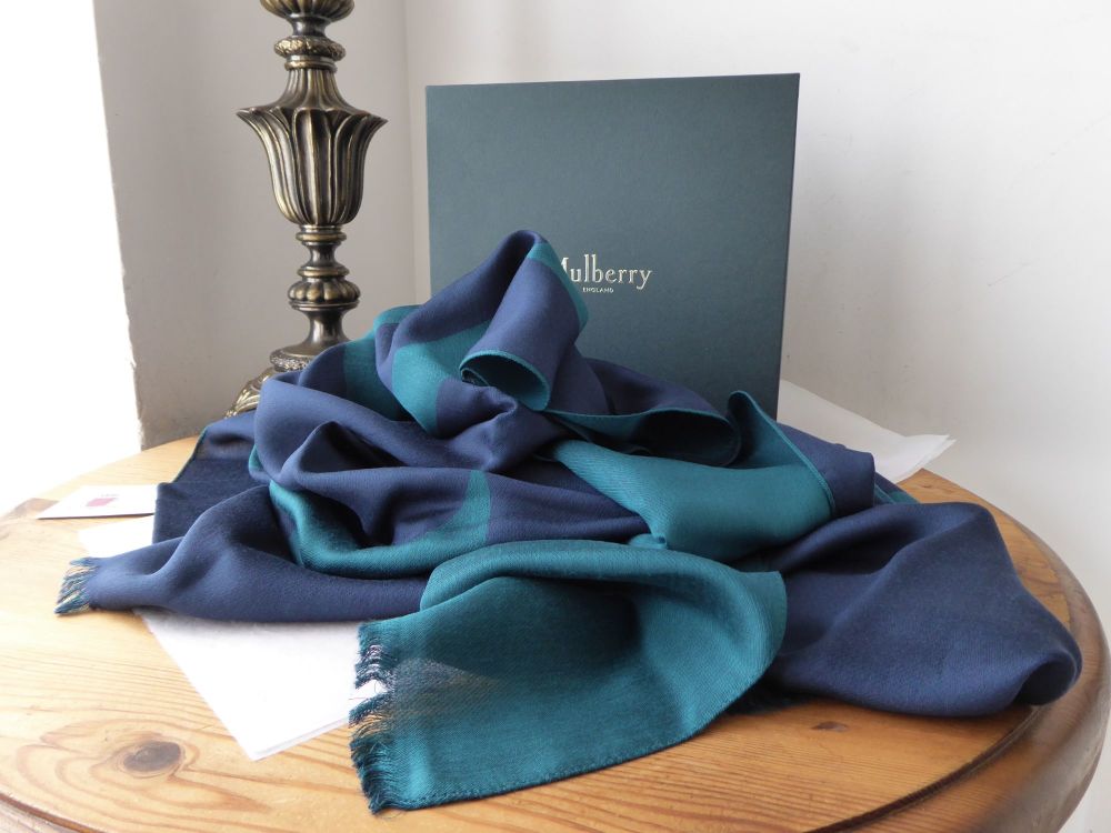 Mulberry Signature Letters Logo Jacquard Rectangular Scarf in Ocean Green Silk Mix  - SOLD