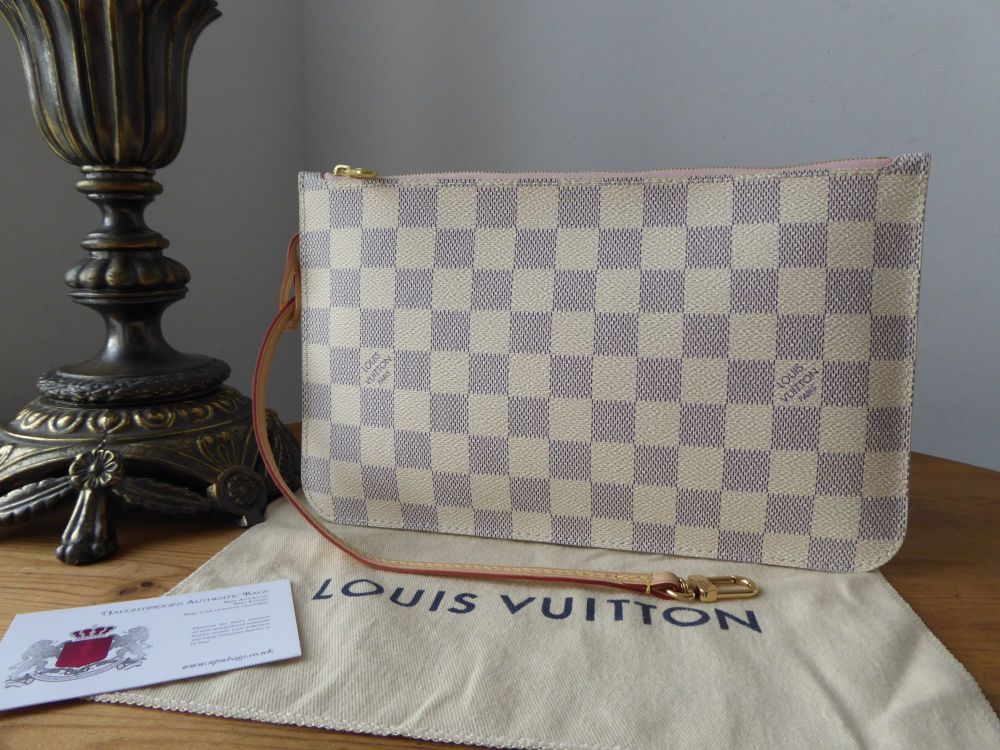 Louis Vuitton Zip Pochette Pouch Wristlet from Neverfull GM in Damier Azur with Rose Ballerine Lining - SOLD