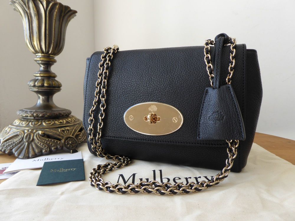 Mulberry Regular Lily in Black Glossy Goat with Shiny Gold Hardware - New