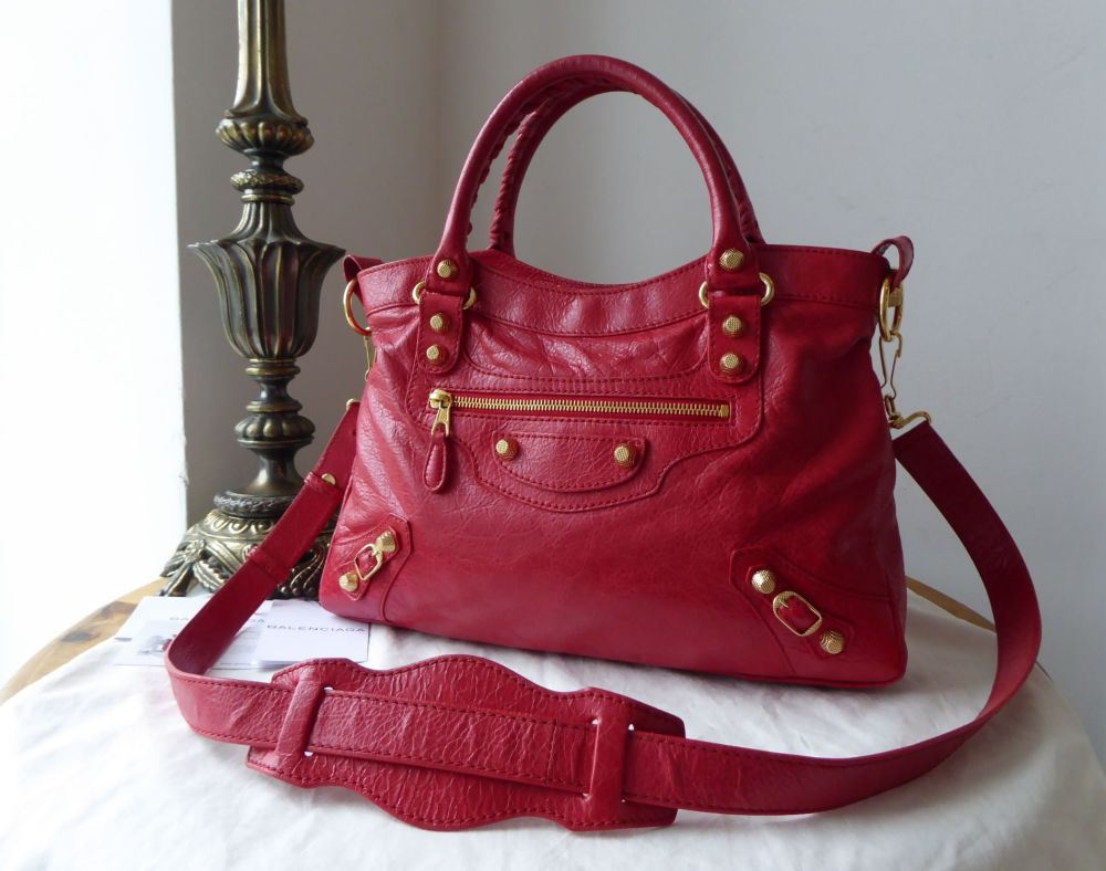 Balenciaga Town in Cardinal Red with Giant Gold Hardware 