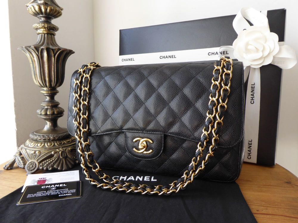 Chanel Timeless Classic 2.55 Double Jumbo Flap in Black Caviar with Gold  Hardware -SOLD