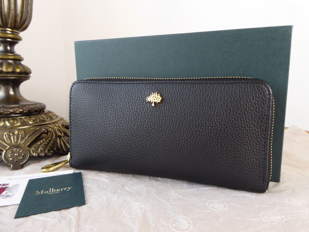 Mulberry Tree Zip Around Long Continental Wallet Purse in Black Small Classic Grain Leather - New  - SOLD