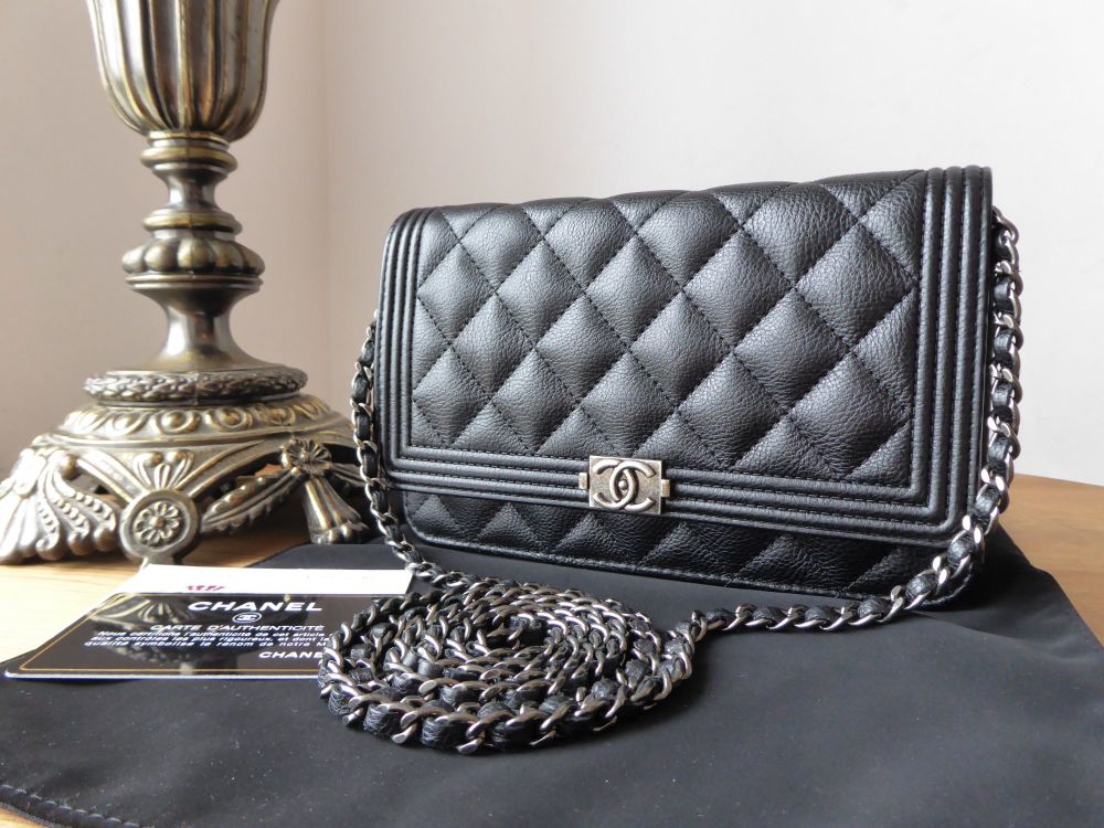 Chanel Boy Wallet on Chain WOC in Black Calfskin with Ruthenium Hardware 