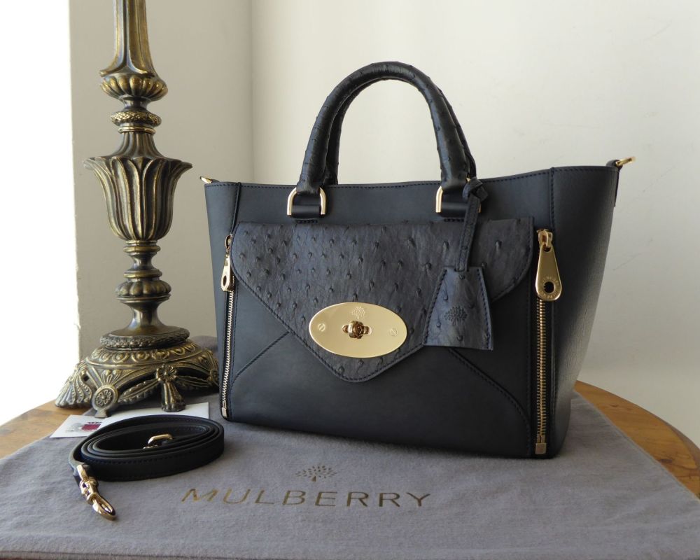 Mulberry Small Willow Tote with Detachable Clutch in Navy Blue Classic Calf & Ostrich - SOLD
