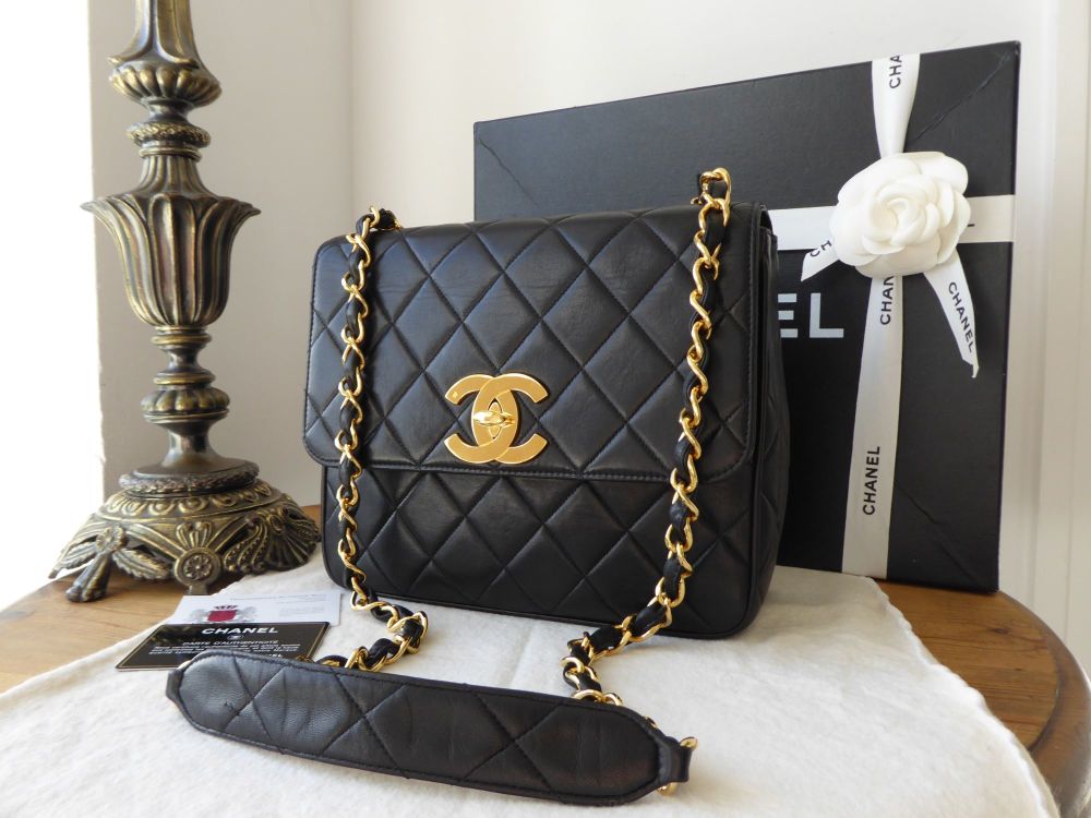 Chanel Vintage Square Flap Bag in Black Lambskin with Gold Hardware - SOLD