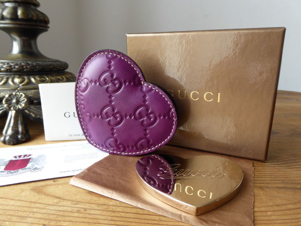Gucci Compact Cosmetic Mirror in Amethyst Purple GG Guccissima Heart Sleeve  - SOLD