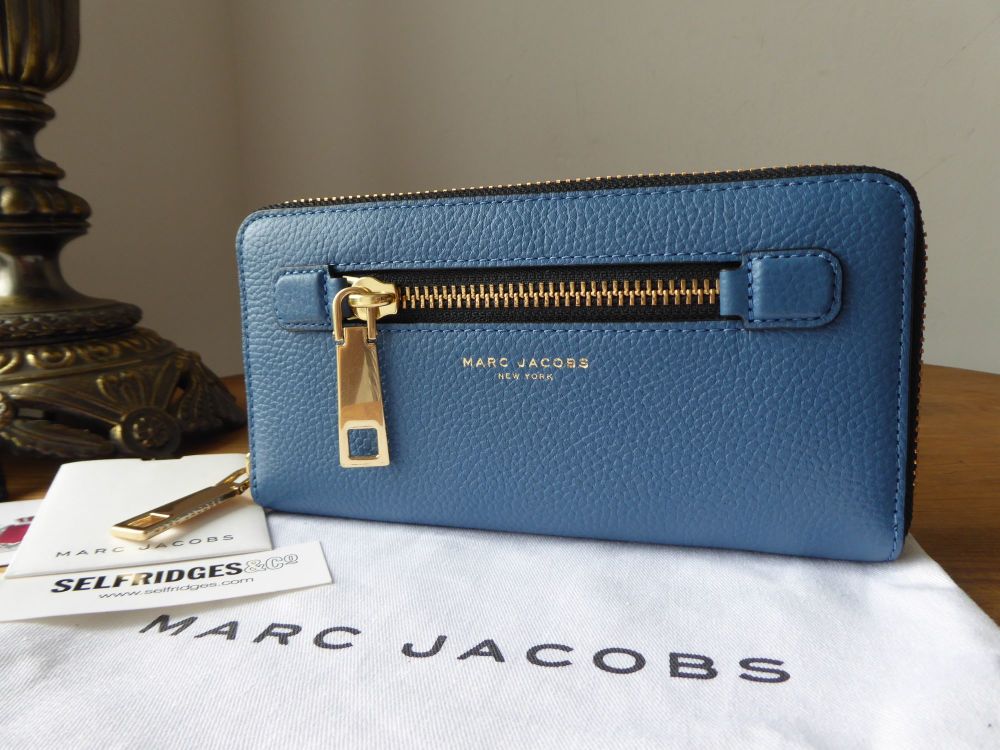 Marc Jacobs Gotham Zip Around Continental Wallet Purse in Vintage Blue Leat