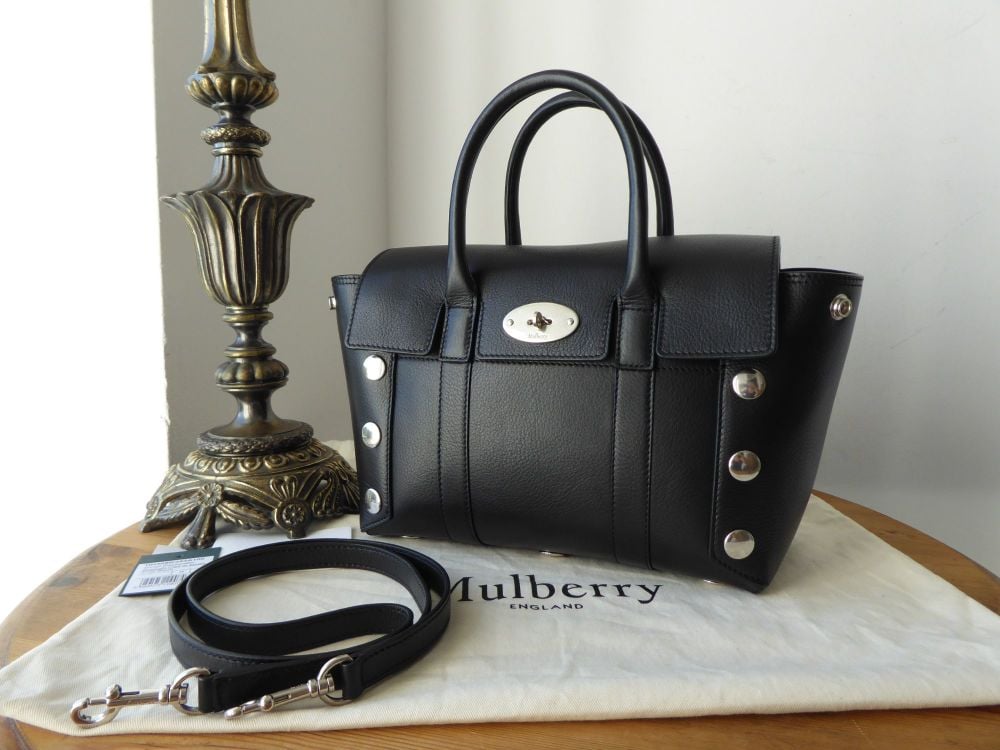 Mulberry Small Bayswater Satchel in Black Smooth Calf with Studs 