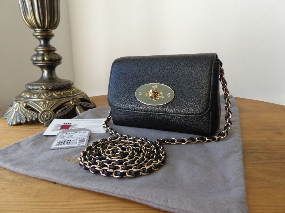 Mulberry Mini Lily in Black Glossy Goat with Shiny Gold Hardware - New*