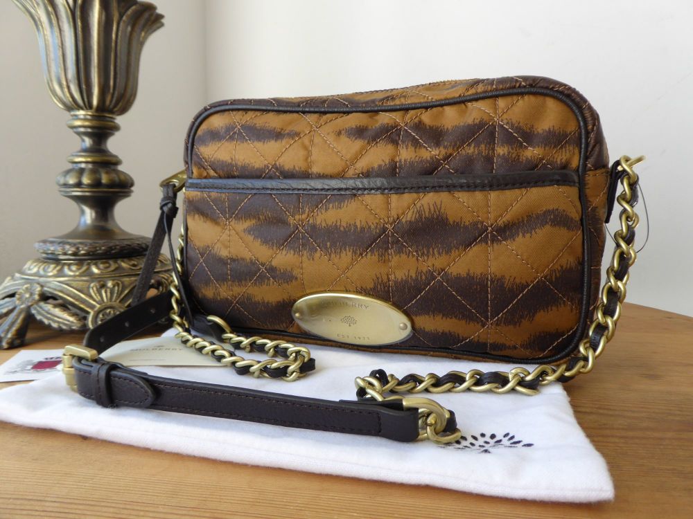 Mulberry Rosie Zipped Satchel Camera Bag in Tiger Print Oak Quilted Nylon &