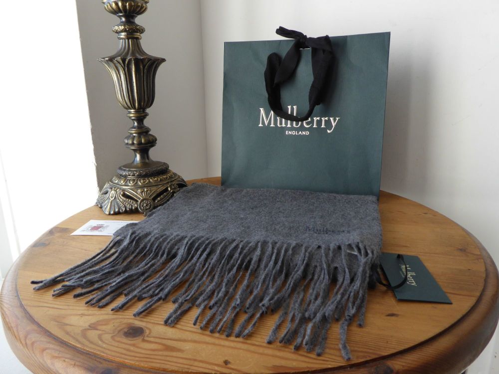 Mulberry Classic Cashmere Fringed Winter Scarf in Grey Melange  - SOLD