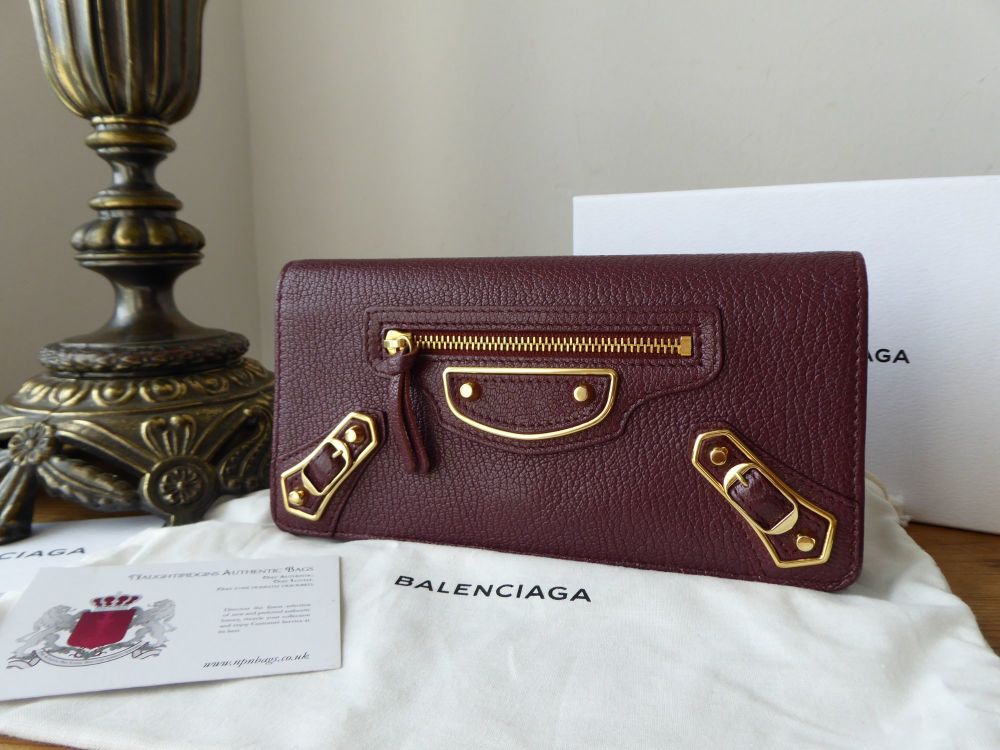 Balenciaga Metallic Edge Classic Money Continental Flap Purse Wallet in Bordeaux Goatskin Chevre - SOLD