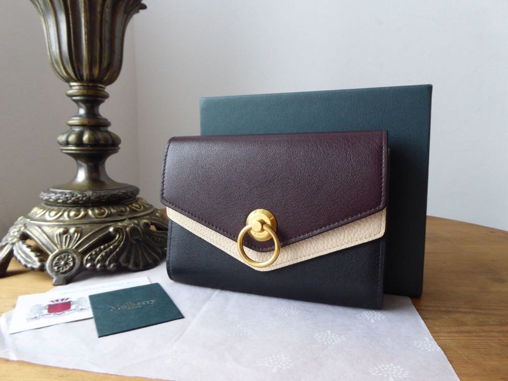 Mulberry Harlow Medium Wallet Purse in Tricolore Oxblood Black & Cream Silky Calf - SOLD