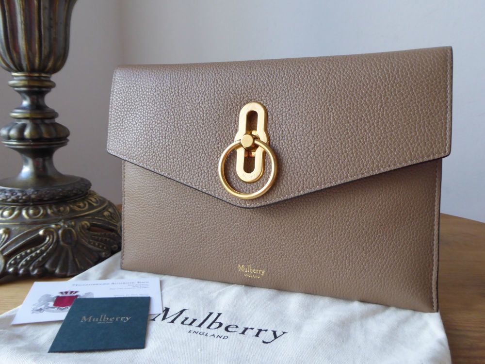 Mulberry Amberley Envelope Clutch Pouch in Dark Beige Small Classic Grain - SOLD