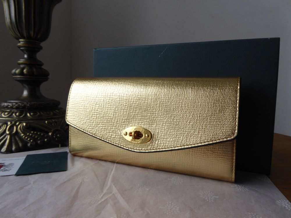 Mulberry Darley Postmans Lock Continental Purse Wallet in Metallic Gold Printed Goat - SOLD