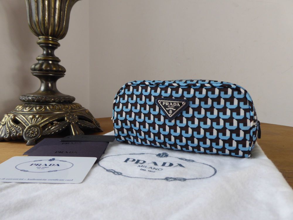 Prada Small Zipped Cosmetic Case in Azzurro Printed Tessuto - SOLD