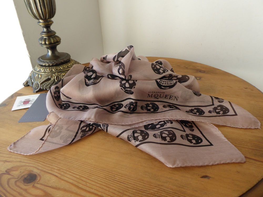 Alexander McQueen Skull Scarf in Nude Taupe 100% Silk Chiffon - As New