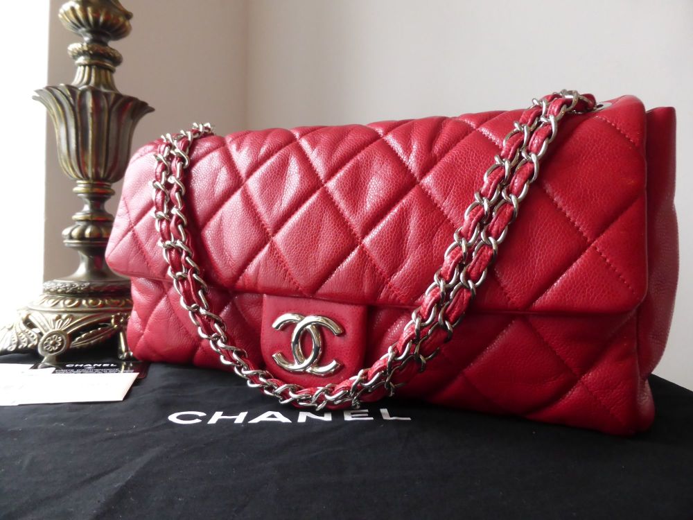 Chanel XL Nature Flap in Red Glazed Caviar with Shiny Silver Hardware - SOLD