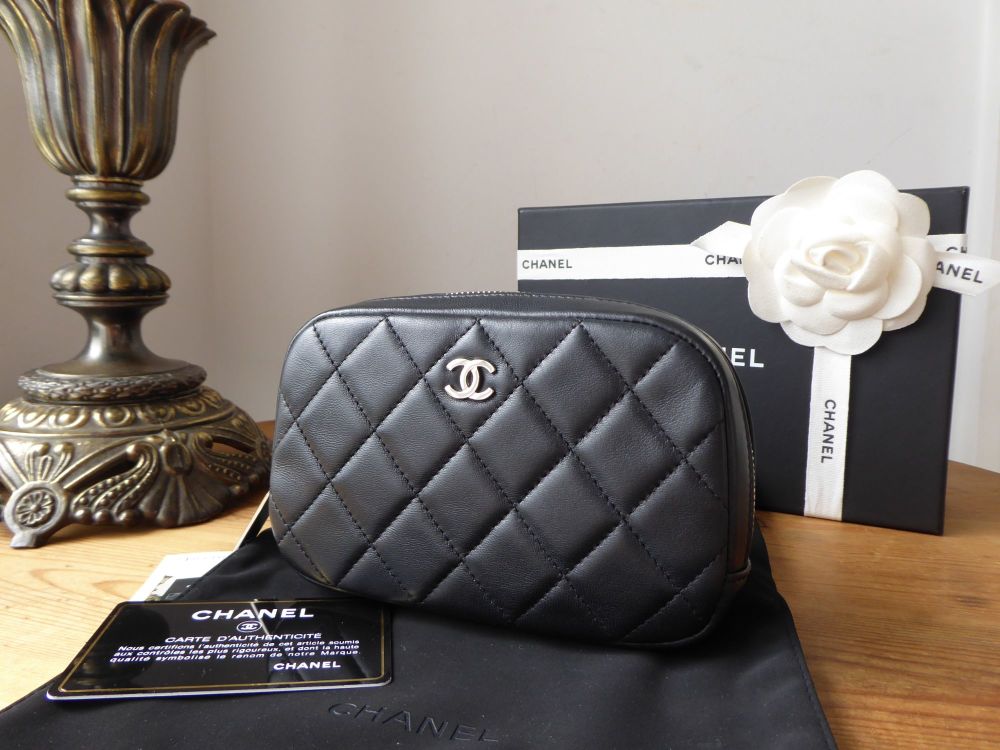 Chanel Small Classic Zipped Cosmetic Pouch In Black Lambskin With