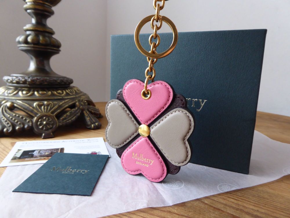Mulberry Flower Keyring Bag Charm in Geranium Pink, Clay and Oxblood Silky 