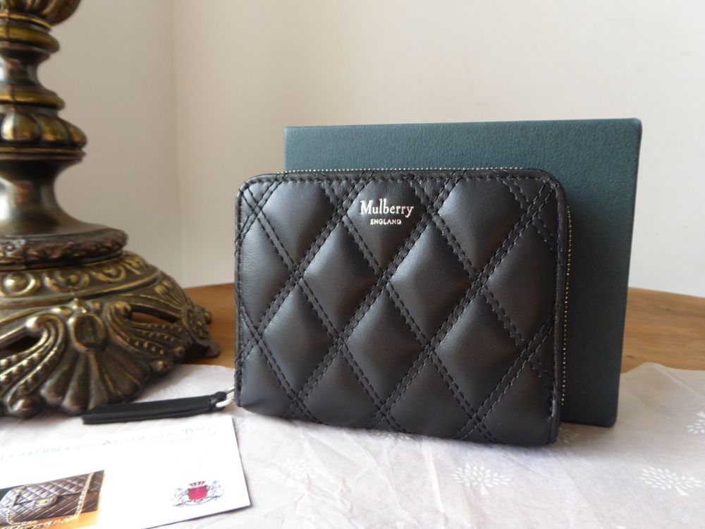 Mulberry Small Zip Around Coin Card Purse in Black Quilted Smooth Calf
