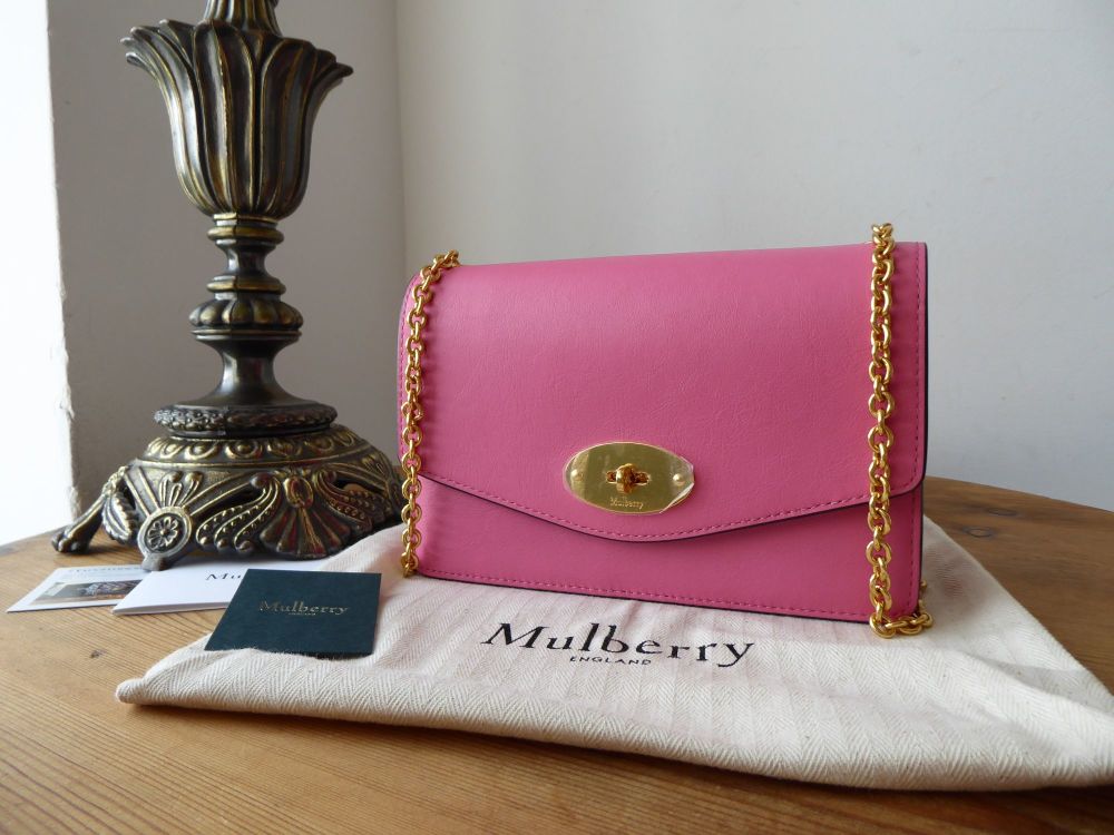 Mulberry Small Darley Shoulder Clutch in Geranium Pink Silky Calf - New