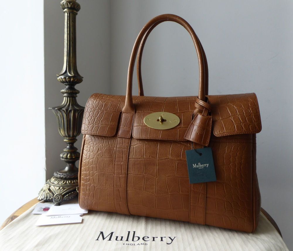 Mulberry Classic Heritage Bayswater in Oak Croc Printed Natural Vegetable Tanned Leather - SOLD