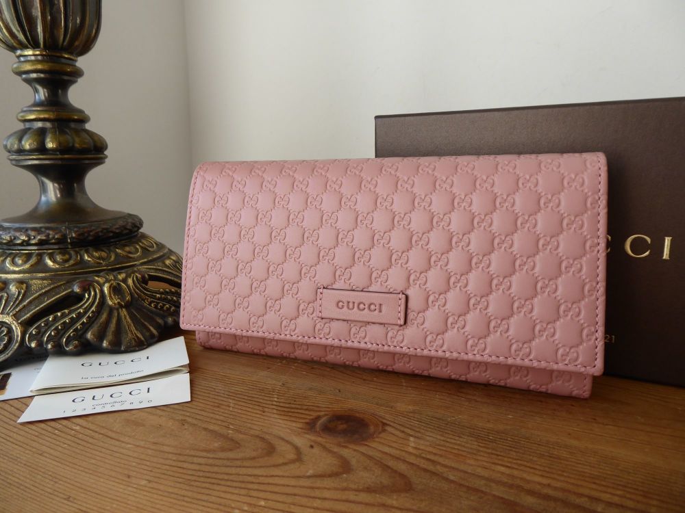 Gucci Continental Flap Wallet Purse in Dusky Rose Pink Micro GG Guccissima Embossed Calfskin - New - SOLD
