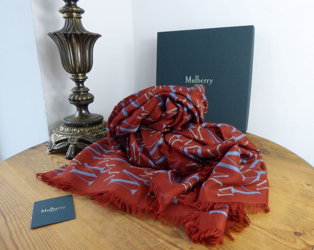 Mulberry 'M' Logo Jacquard Square Scarf Wrap in Silk Modal Mix - SOLD