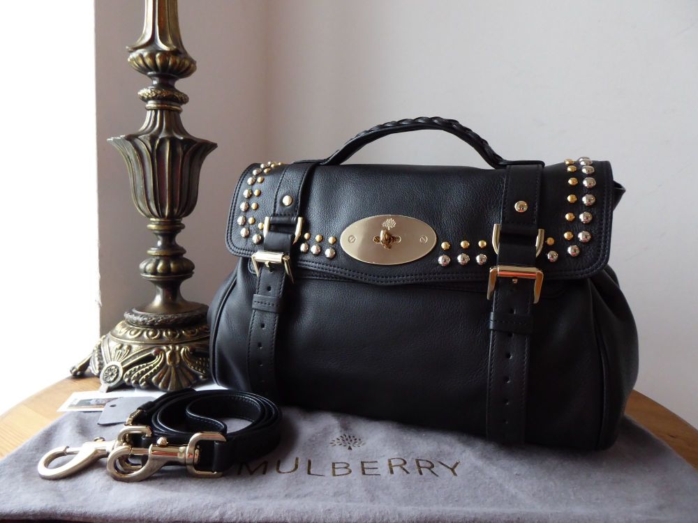 Mulberry Oversized Authentic Alexa Black Buffalo Leather Silver Hardware Bag