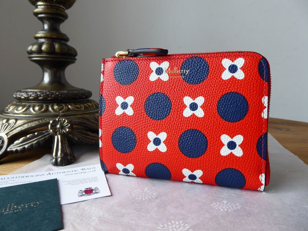 Mulberry Small Part Zip Coin Card Purse Geo Floral with Dots in Hibiscus Red - New* - SOLD
