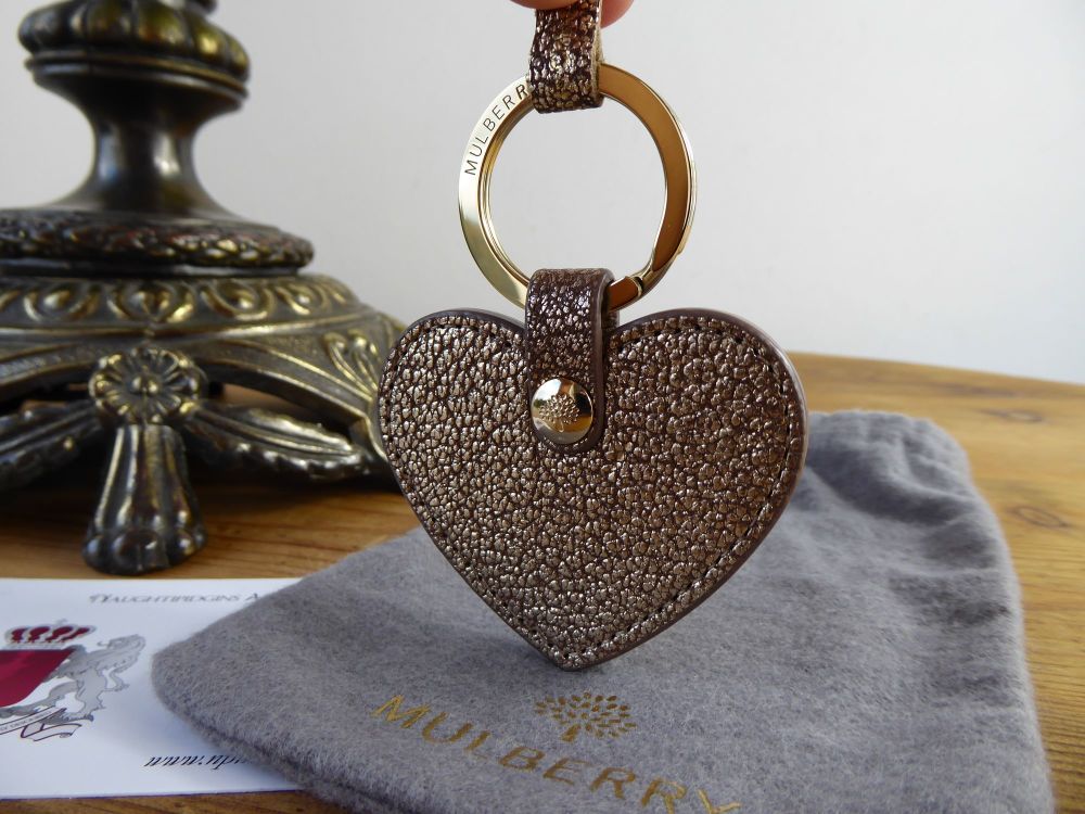 Mulberry Heart Keyring in Metallic Mushroom Goat Leather  - SOLD