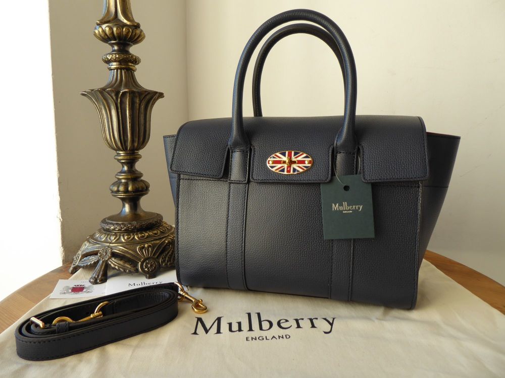 Mulberry Small Bayswater Union Jack Lock in Bright Navy Crossgrain Leather 