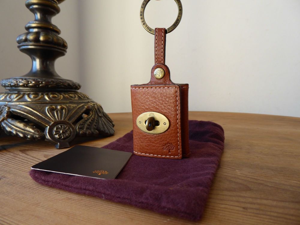 Mulberry Mini Locked Photo Frame Keyring in Oak Natural Vegetable Tanned Le