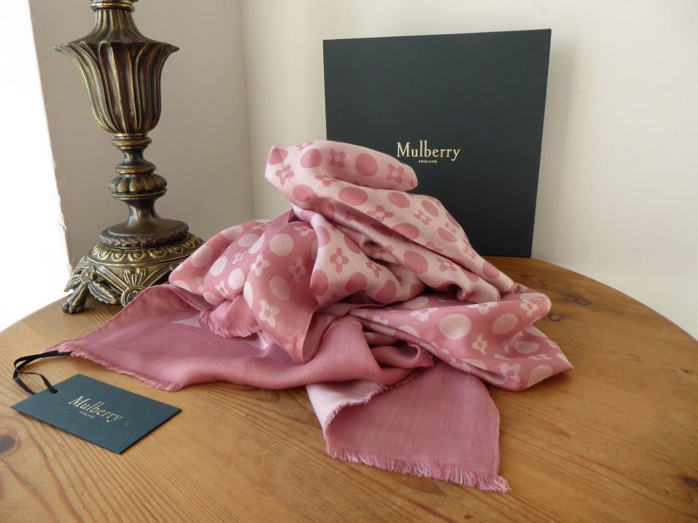 Mulberry Retro Jacquard Scarf Wrap in French Rose Silk Mix - SOLD