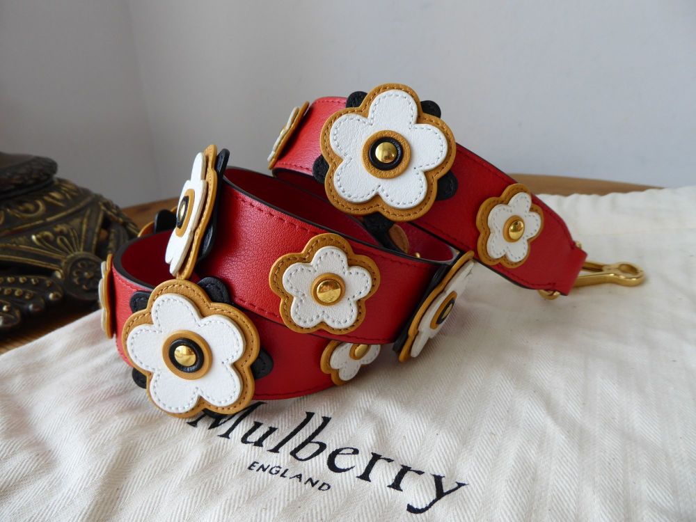 Mulberry Shoulder Strap in All Over Geo Floral in Hibiscus Red Silky Calf