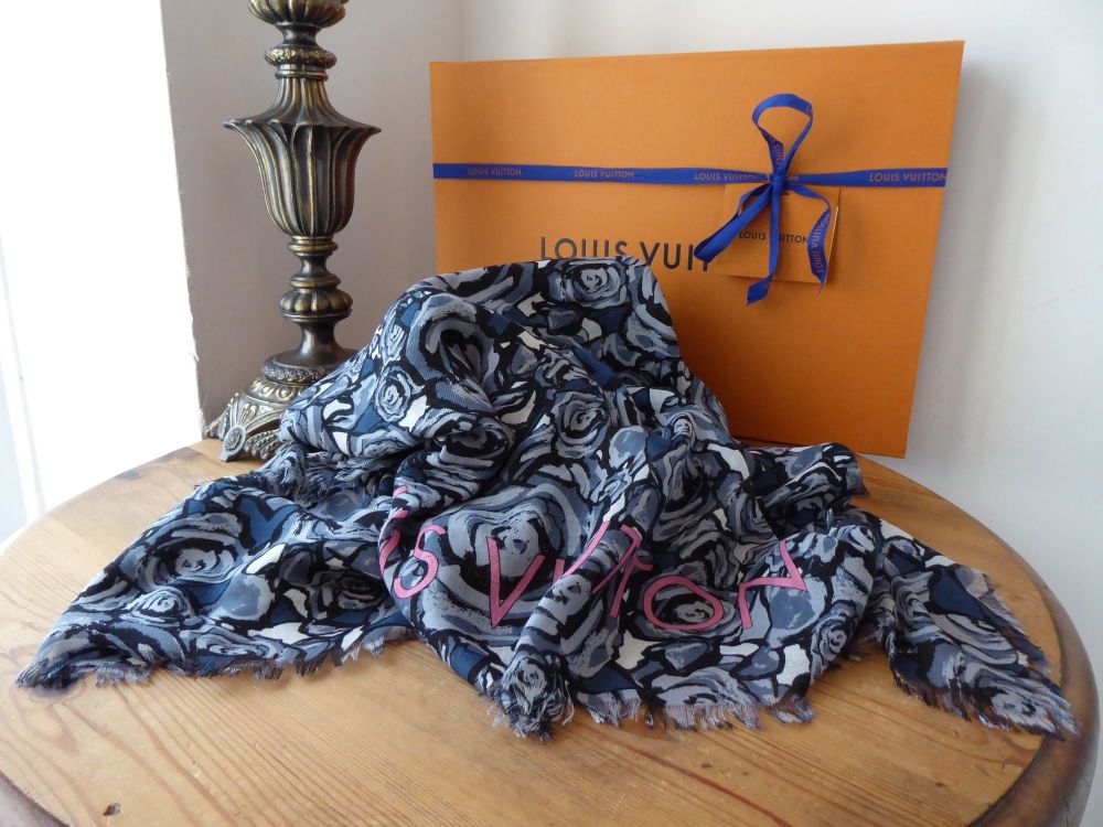 Louis Vuitton Rock &#39;n &#39;Roses Scarf Stole in Gris Modal & Silk - SOLD