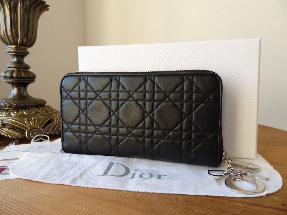 Dior Lady Dior Zip Around Continental Purse Wallet in Black Lambskin Cannage - SOLD