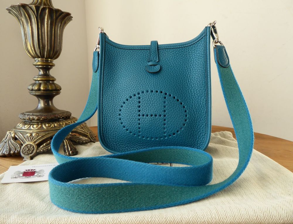 Hermes Evelyne Mini in Bleu Colvert with bicolor strap