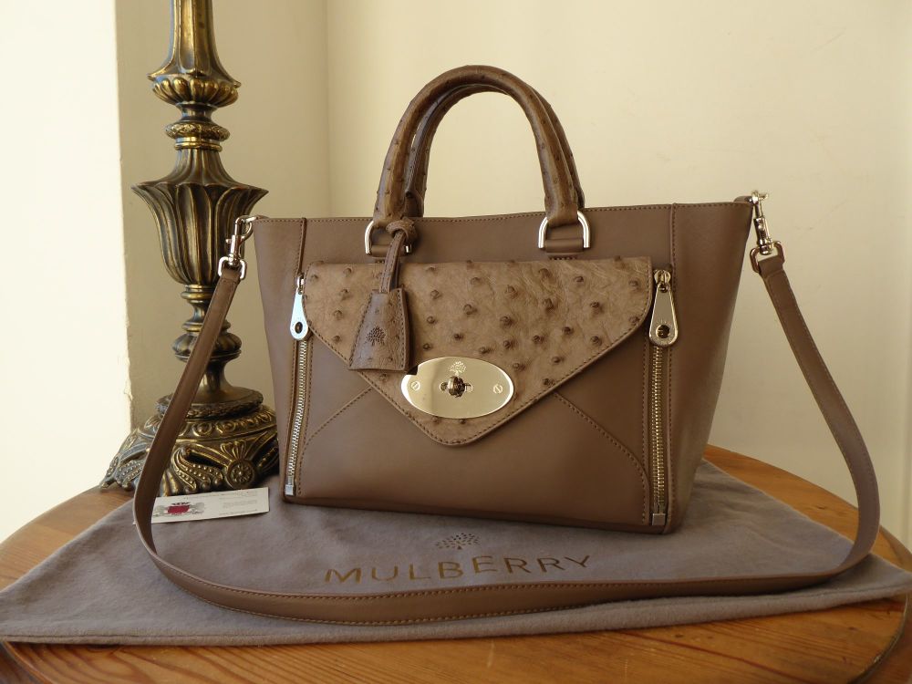 Mulberry Small Willow Tote in Taupe Classic Calf and Ostrich Mix 