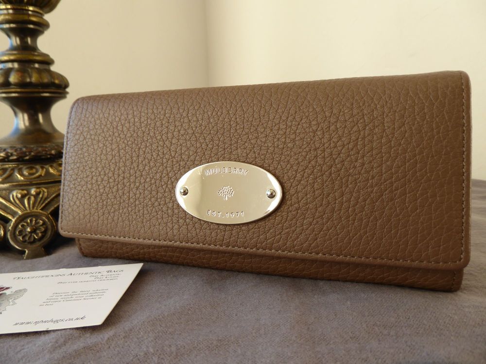 Mulberry Plaque Continental Purse Wallet in Taupe Soft Grain Leather - SOLD